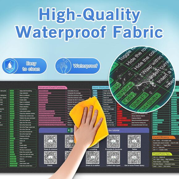 Excel Cheat Sheet Desk Pad 31.5x11.8 Mouse Pad with Shortcuts QR Tutorials Mat - Picture 5 of 7